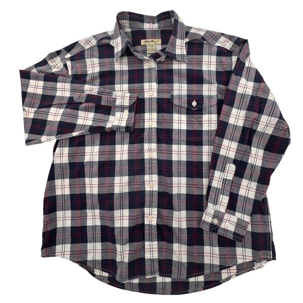 Eddie Bauer Flannel Shirt Plaid Long Sleeve Button Up Relaxed Fit Size M